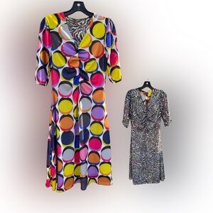 Melis Kozan Reversible Vibrant Polka Dot Black Zebra 3/4 Sleeve MIDI Dress Small